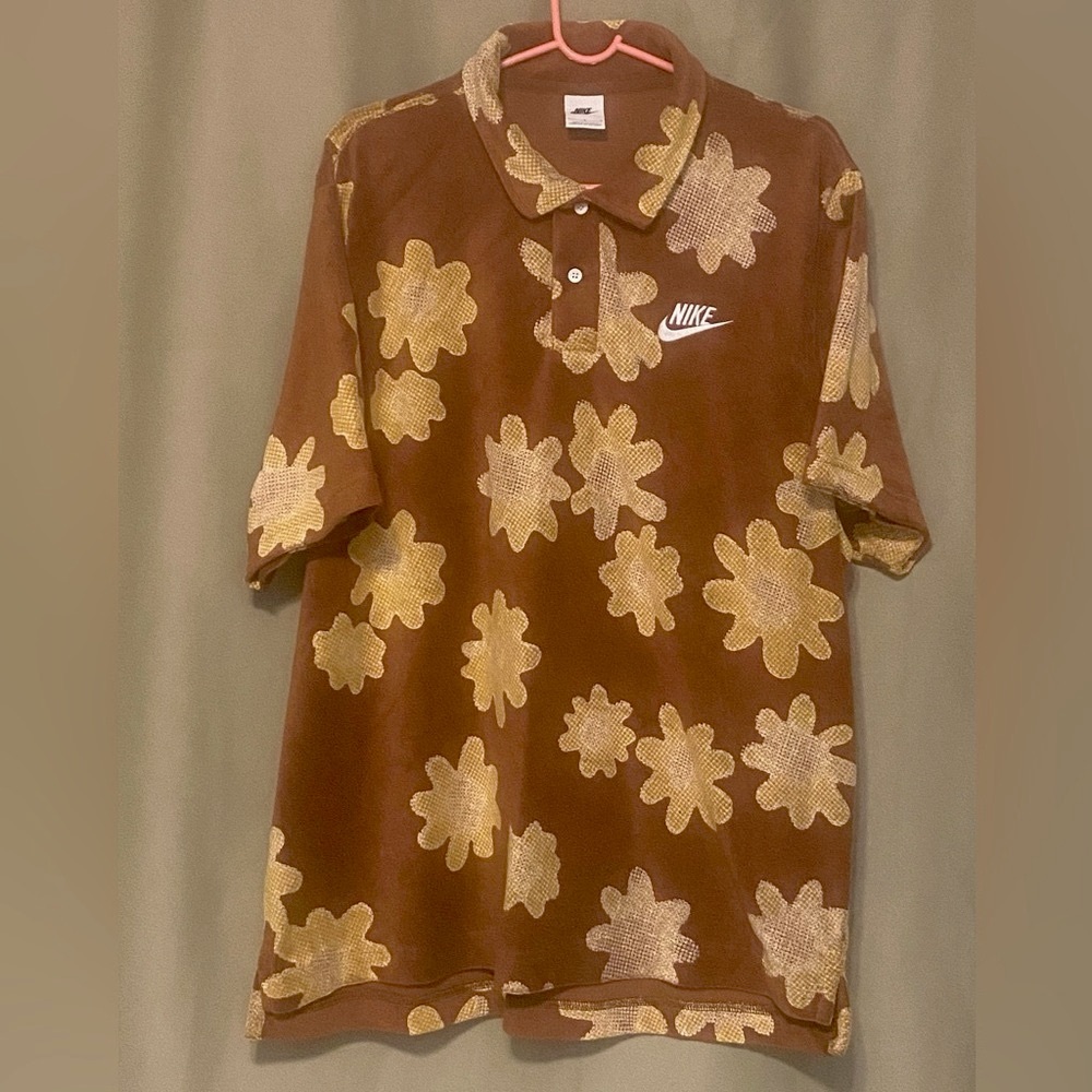 Nike  Sportswear Terry Cloth Polo  Shirt Short Sleeve Flower Pattern Men’s L